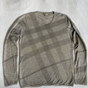 Burberry Men's Gray Checked Crewneck Sweater